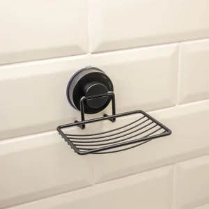 Airgrip Premium Matt Black SS Soap Rack | Bathroom Organizer | No Drilling | Vacuum Suction | 1kg Capacity | Reusable | Bathroom Accessories