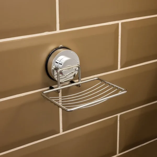 Airgrip Premium Silver SS Soap Rack | Bathroom Organizer | No Drilling | Vacuum Suction | 1kg Capacity | Reusable | Bathroom Accessories