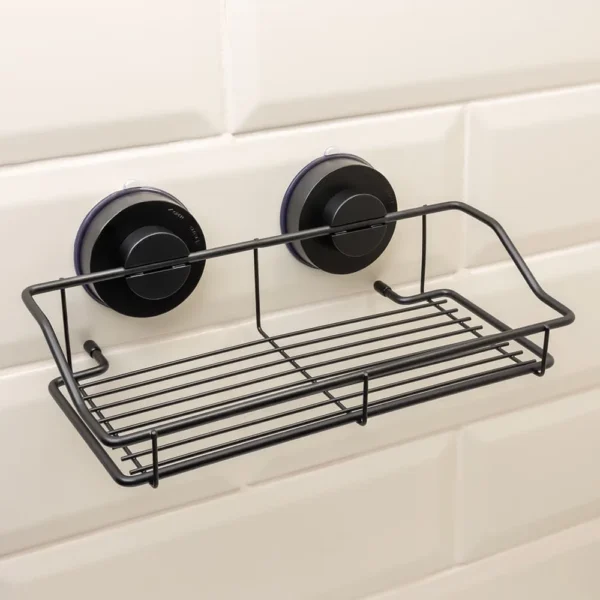Airgrip Matt Black SS Storage Rack | Shower Shelf Organizer | No Drilling | Vacuum Suction | 5kg Capacity | Reusable | Bathroom Accessories | Kitchen Organizer