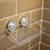 Airgrip Silver SS Storage Rack | Shower Shelf Organizer | No Drilling | Vacuum Suction | 5kg Capacity | Reusable | Bathroom Accessories Organizer | Kitchen Organizer