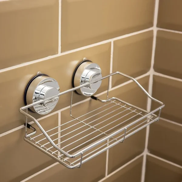 Airgrip Silver SS Storage Rack | Shower Shelf Organizer | No Drilling | Vacuum Suction | 5kg Capacity | Reusable | Bathroom Accessories Organizer | Kitchen Organizer