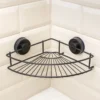 Airgrip Matt Black SS Corner Rack | Bathroom Shelf | No Drilling | Vacuum Suction | 3kg Capacity | Reusable | Bathroom Accessories Organizer