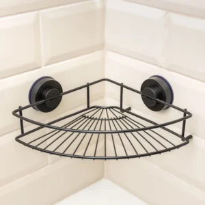 Airgrip Matt Black SS Corner Rack | Bathroom Shelf | No Drilling | Vacuum Suction | 3kg Capacity | Reusable | Bathroom Accessories Organizer