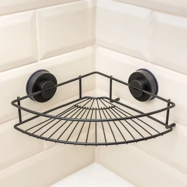 Airgrip Matt Black SS Corner Rack | Bathroom Shelf | No Drilling | Vacuum Suction | 3kg Capacity | Reusable | Bathroom Accessories Organizer