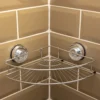 Airgrip Silver SS Corner Rack | Bathroom Shelf | No Drilling | Vacuum Suction | 3kg Capacity | Reusable | Bathroom Accessories Organizer