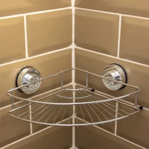 Airgrip Silver SS Corner Rack | Bathroom Shelf | No Drilling | Vacuum Suction | 3kg Capacity | Reusable | Bathroom Accessories Organizer