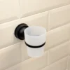 Airgrip Matt Black SS Tumbler Holder | Bathroom Accessories with Hooks | No Drilling | Vacuum Suction | 1kg Capacity | Reusable | Bathroom Accessories