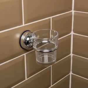 Airgrip Silver SS Tumbler Holder | Bathroom Accessories with Hooks | No Drilling | Vacuum Suction | 1kg Capacity | Reusable | Bathroom Accessories
