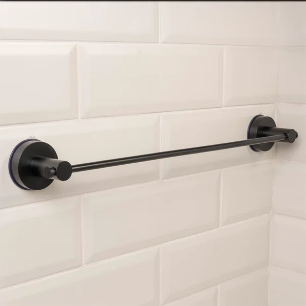 Airgrip Matt Black SS Towel Bar | Bathroom Towel Rod | No Drilling | Vacuum Suction | 3kg Capacity | Reusable | Bathroom Accessories