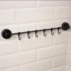 Airgrip Matt Black SS Multi Hanger Bar | Multipurpose Wall Hooks Bar | No Drilling | Vacuum Suction | 3kg Capacity | Reusable | Bathroom Accessories