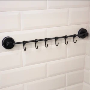 Airgrip Matt Black SS Multi Hanger Bar | Multipurpose Wall Hooks Bar | No Drilling | Vacuum Suction | 3kg Capacity | Reusable | Bathroom Accessories