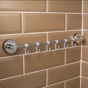 Airgrip Silver SS Multi Hanger Bar | Multipurpose Wall Hooks Bar | No Drilling | Vacuum Suction | 3kg Capacity | Reusable | Bathroom Accessories