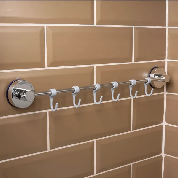 Airgrip Silver SS Multi Hanger Bar | Multipurpose Wall Hooks Bar | No Drilling | Vacuum Suction | 3kg Capacity | Reusable | Bathroom Accessories