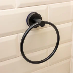 Airgrip Matt Black Towel Ring | No Drilling | Vacuum Suction | 1kg Capacity | Reusable | Bathroom Accessories
