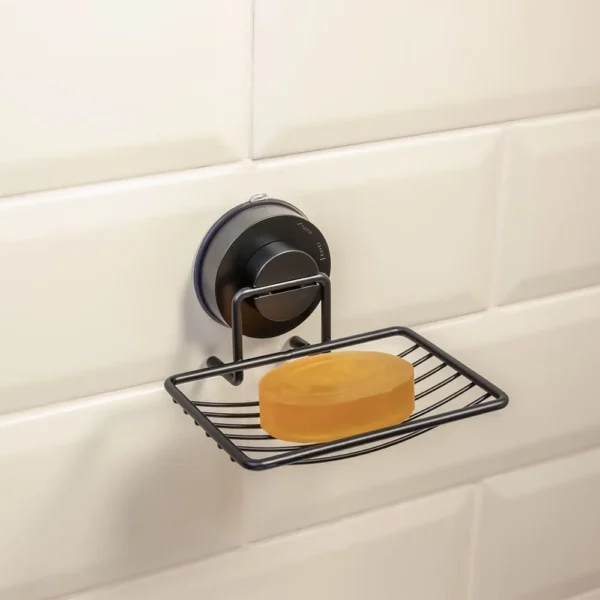 Airgrip Premium Matt Black SS Soap Rack | Bathroom Organizer | No Drilling | Vacuum Suction | 1kg Capacity | Reusable | Bathroom Accessories