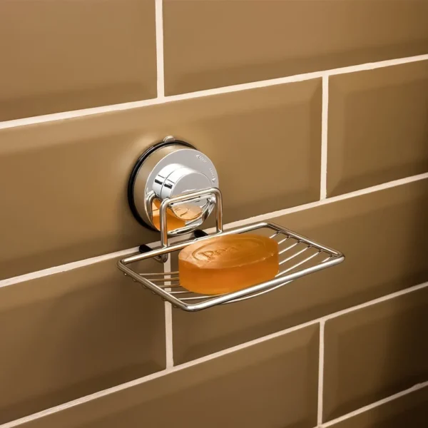 Airgrip Premium Silver SS Soap Rack | Bathroom Organizer | No Drilling | Vacuum Suction | 1kg Capacity | Reusable | Bathroom Accessories