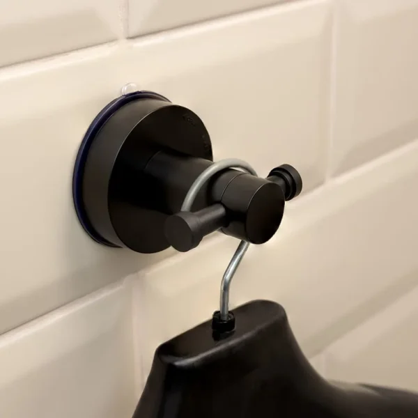 Airgrip Matt Black Dress Hanger | Wall Mounted Clothing Bar | No Drilling | Vacuum Suction | 3kg Capacity | Reusable | Bathroom Accessories Organizer