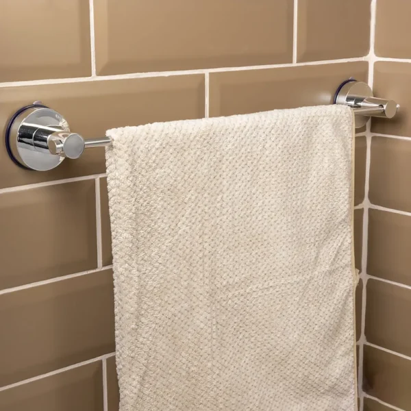 Airgrip Silver SS Towel Bar | Bathroom Towel Rod | No Drilling | Vacuum Suction | 3kg Capacity | Reusable | Bathroom Accessories