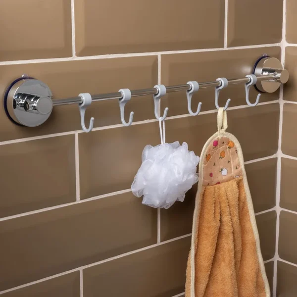 Airgrip Silver SS Multi Hanger Bar | Multipurpose Wall Hooks Bar | No Drilling | Vacuum Suction | 3kg Capacity | Reusable | Bathroom Accessories