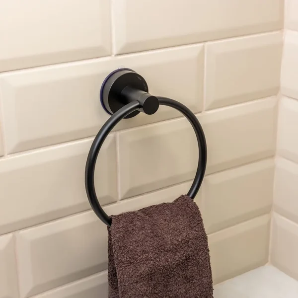 Airgrip Matt Black Towel Ring | No Drilling | Vacuum Suction | 1kg Capacity | Reusable | Bathroom Accessories