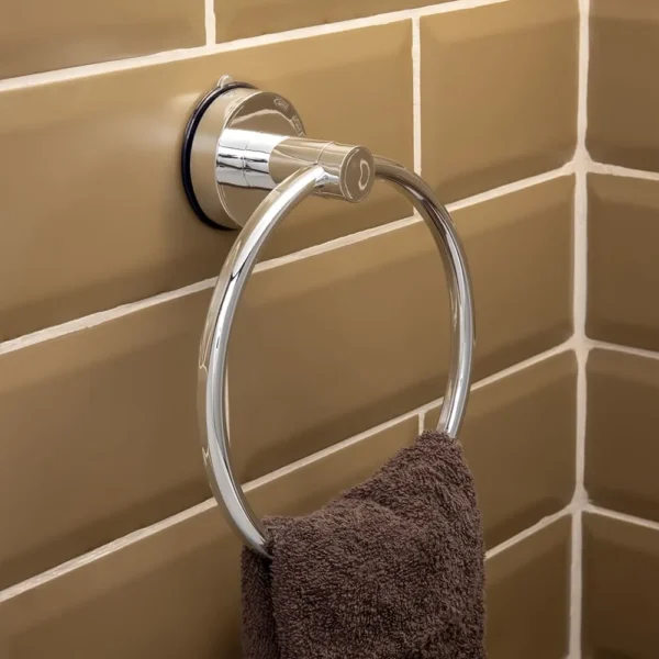 Airgrip Silver Towel Ring | No Drilling | Vacuum Suction | 1kg Capacity | Reusable | Bathroom Accessories