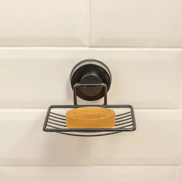 Airgrip Premium Matt Black SS Soap Rack | Bathroom Organizer | No Drilling | Vacuum Suction | 1kg Capacity | Reusable | Bathroom Accessories