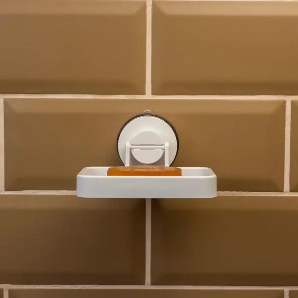 Airgrip Premium White Soap Rack | Bathroom Organizer | No Drilling | Vacuum Suction | 1kg Capacity | Reusable | Bathroom Accessories