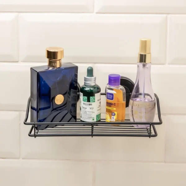 Airgrip Matt Black SS Storage Rack | Shower Shelf Organizer | No Drilling | Vacuum Suction | 5kg Capacity | Reusable | Bathroom Accessories | Kitchen Organizer
