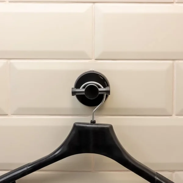 Airgrip Matt Black Dress Hanger | Wall Mounted Clothing Bar | No Drilling | Vacuum Suction | 3kg Capacity | Reusable | Bathroom Accessories Organizer