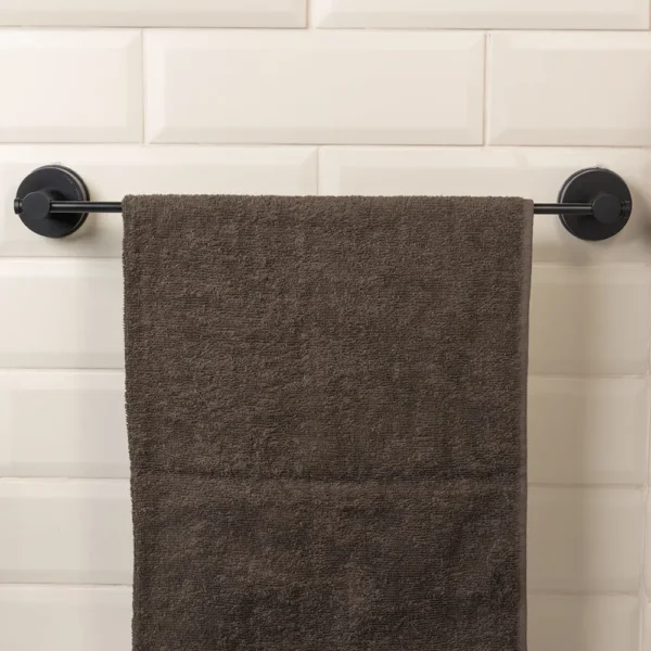 Airgrip Matt Black SS Towel Bar | Bathroom Towel Rod | No Drilling | Vacuum Suction | 3kg Capacity | Reusable | Bathroom Accessories