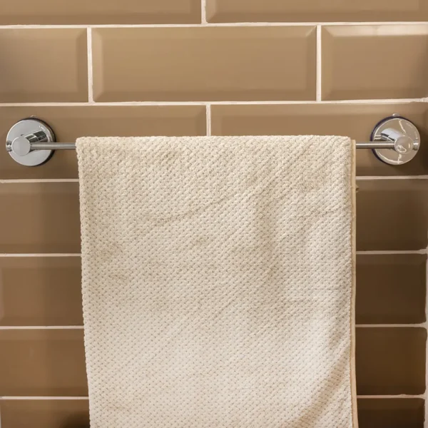 Airgrip Silver SS Towel Bar | Bathroom Towel Rod | No Drilling | Vacuum Suction | 3kg Capacity | Reusable | Bathroom Accessories