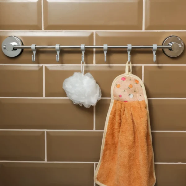 Airgrip Silver SS Multi Hanger Bar | Multipurpose Wall Hooks Bar | No Drilling | Vacuum Suction | 3kg Capacity | Reusable | Bathroom Accessories