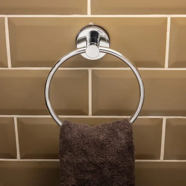 Airgrip Silver Towel Ring | No Drilling | Vacuum Suction | 1kg Capacity | Reusable | Bathroom Accessories