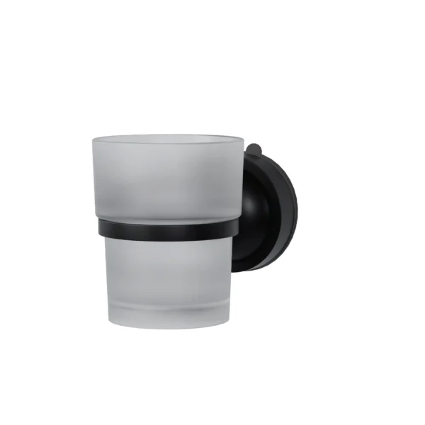 Airgrip Matt Black SS Tumbler Holder | Bathroom Accessories with Hooks | No Drilling | Vacuum Suction | 1kg Capacity | Reusable | Bathroom Accessories