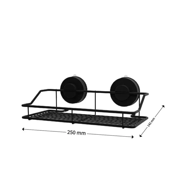 Airgrip Matt Black SS Storage Rack | Shower Shelf Organizer | No Drilling | Vacuum Suction | 5kg Capacity | Reusable | Bathroom Accessories | Kitchen Organizer