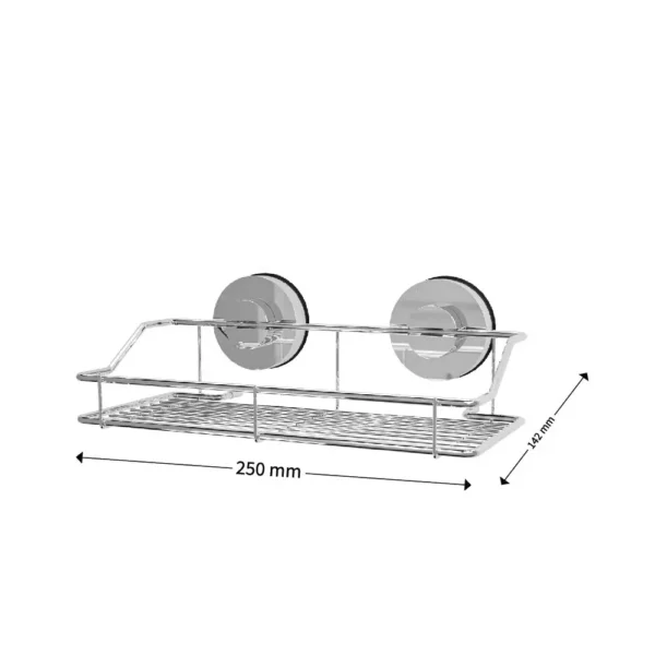 Airgrip Silver SS Storage Rack | Shower Shelf Organizer | No Drilling | Vacuum Suction | 5kg Capacity | Reusable | Bathroom Accessories Organizer | Kitchen Organizer
