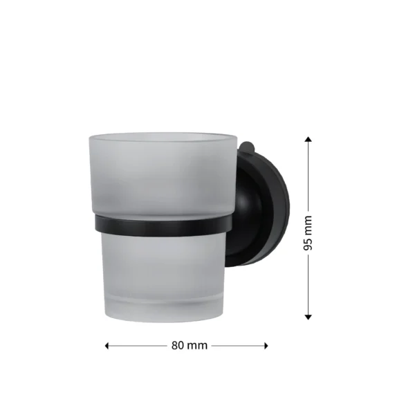 Airgrip Matt Black SS Tumbler Holder | Bathroom Accessories with Hooks | No Drilling | Vacuum Suction | 1kg Capacity | Reusable | Bathroom Accessories