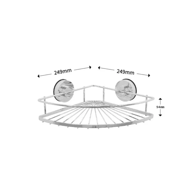 Airgrip Silver SS Corner Rack | Bathroom Shelf | No Drilling | Vacuum Suction | 3kg Capacity | Reusable | Bathroom Accessories Organizer