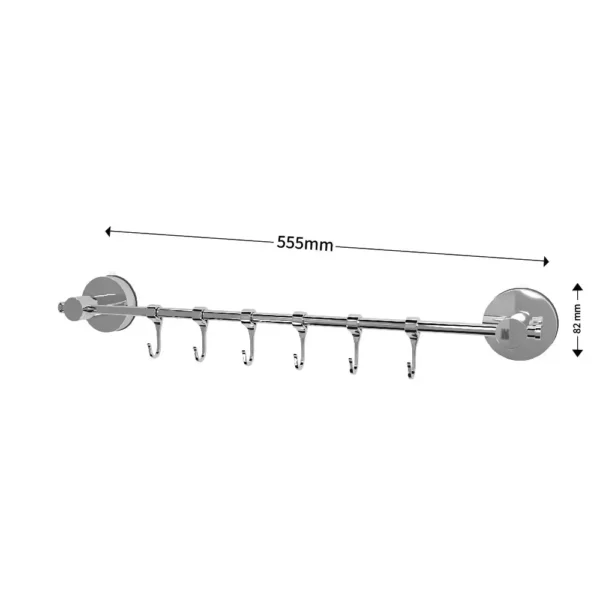 Airgrip Silver SS Multi Hanger Bar | Multipurpose Wall Hooks Bar | No Drilling | Vacuum Suction | 3kg Capacity | Reusable | Bathroom Accessories